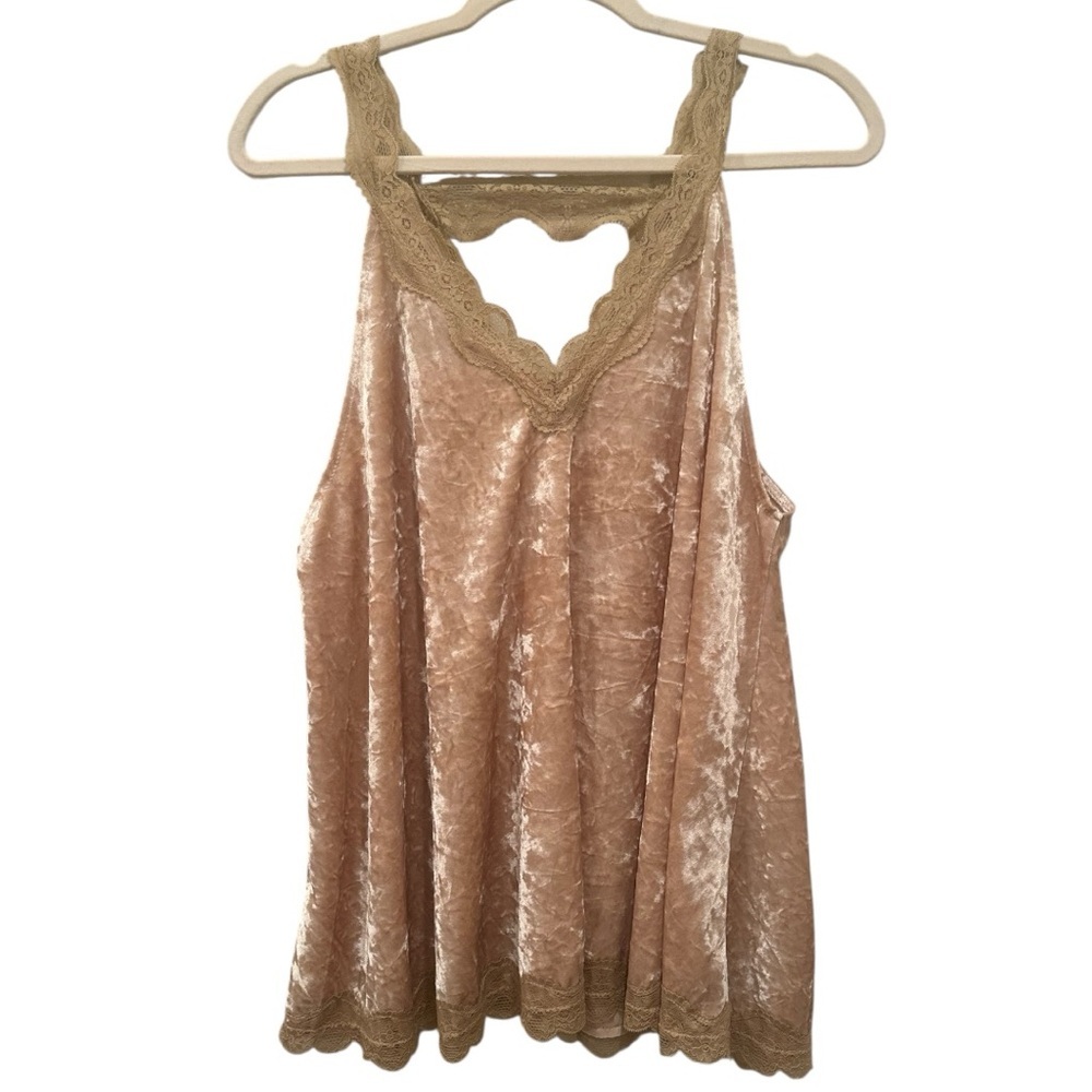 POL Blush Pink Velvet Lace-Trim Tank Top